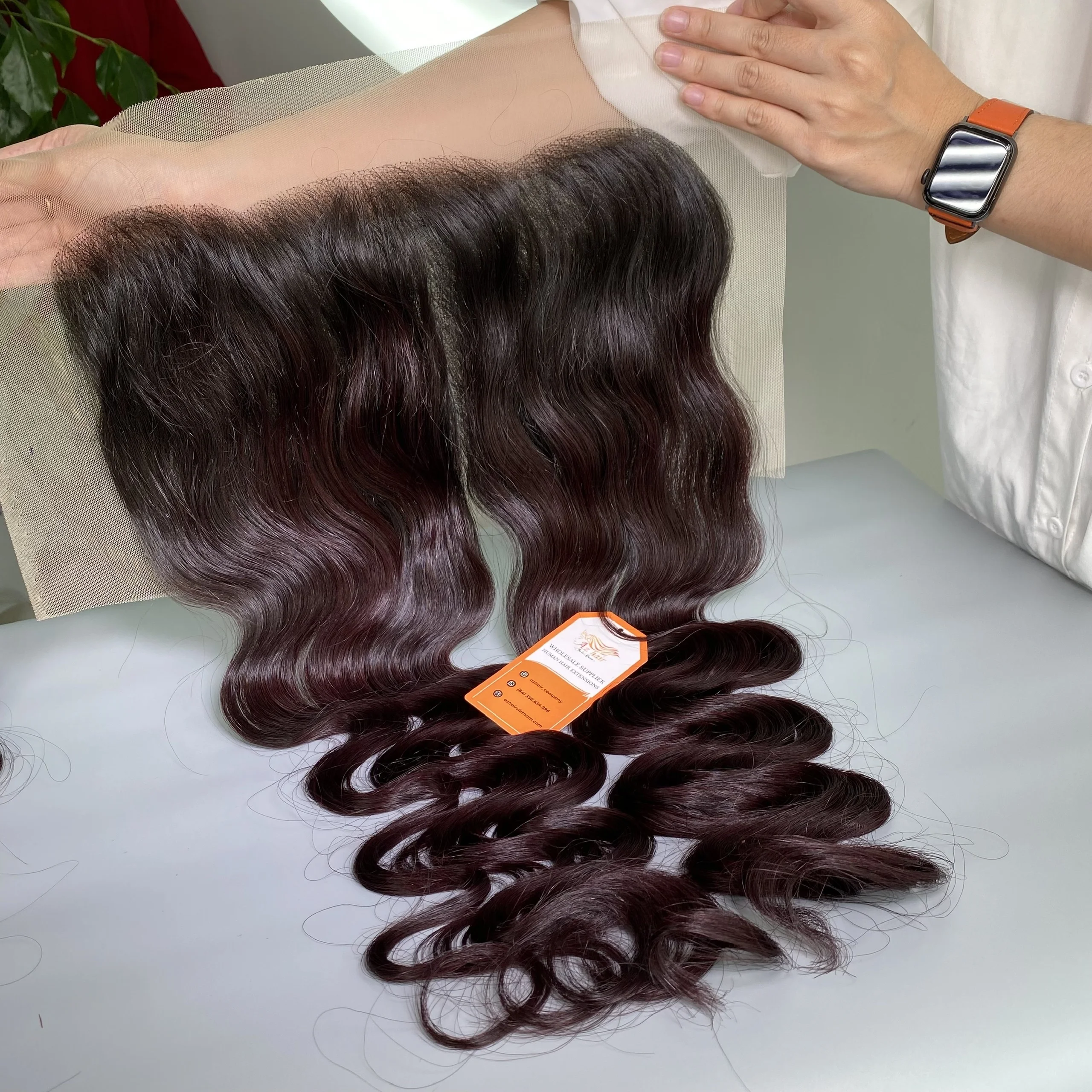 Body Wavy Full Cuticle Aligned Weft Hair Natural Black With Burgundy Tip Vietnamese Human Hair Extensions Length 8'-34'
