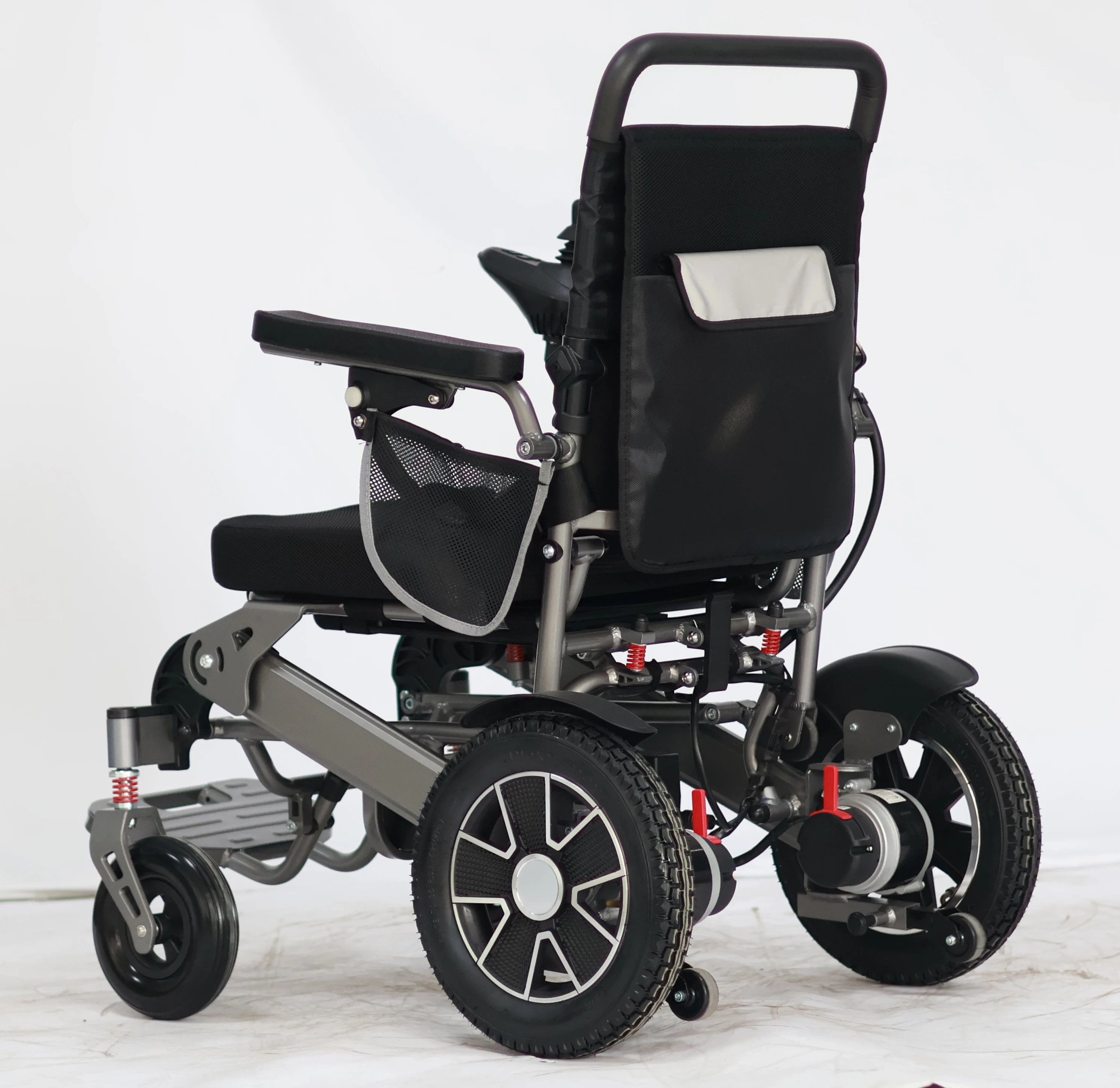 Hot-Sale Aluminum Lightweight Electric Power Wheelchair With Steering Wheel Support And Black Wheels