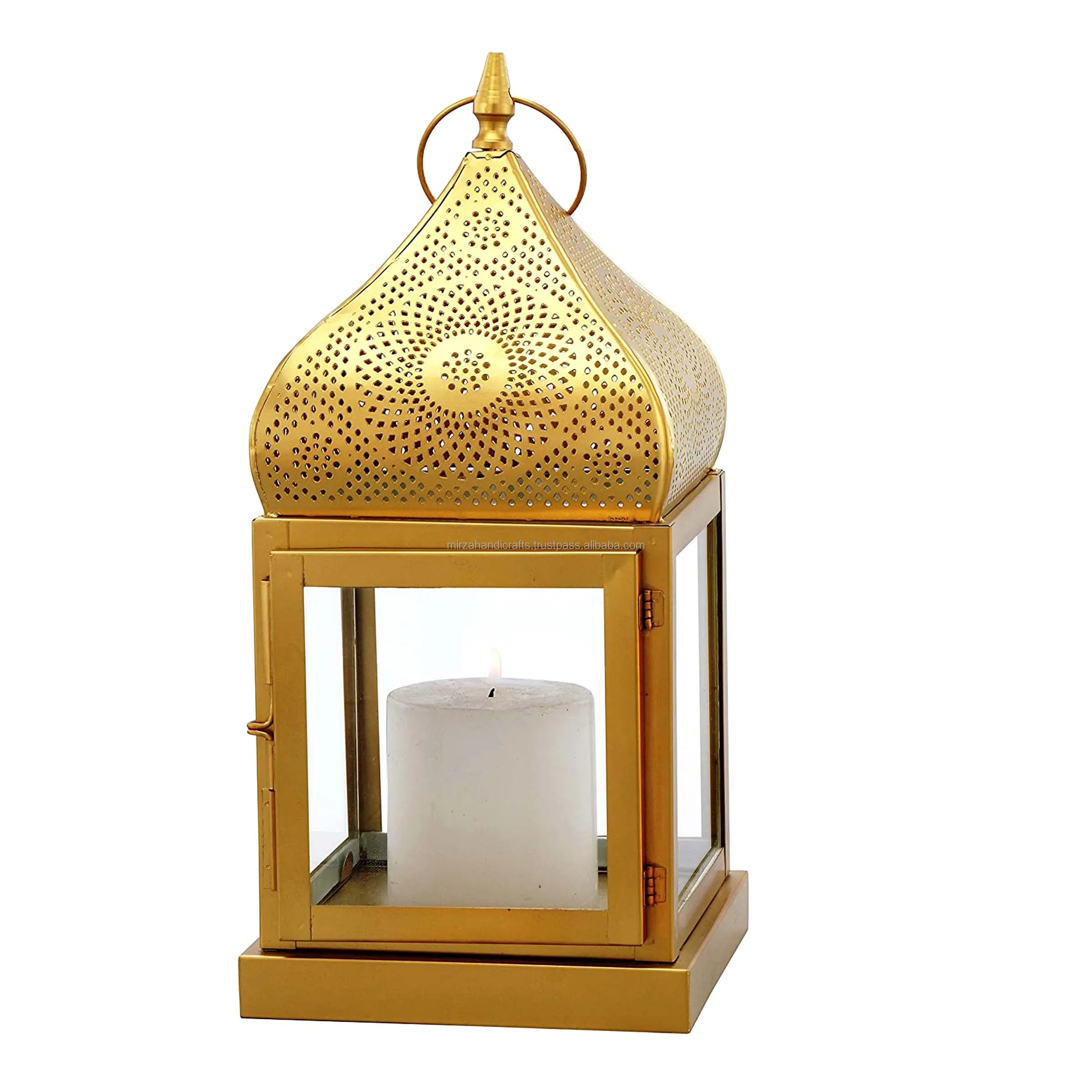 Golden Brass Moroccan Candle Lanterns Golden Wedding Decoration Lantern Beading Lantern Set at Cheapest Price