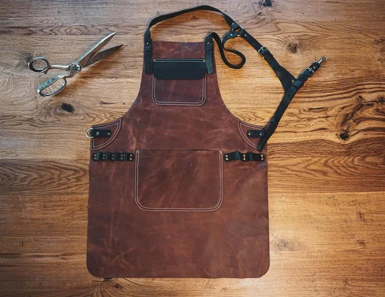  Частная торговая марка кожаный фартук для садоводства нагрудник барбекю Плотницкий работник ручной работы бариста с латунной фурнитурой антикварного цвета