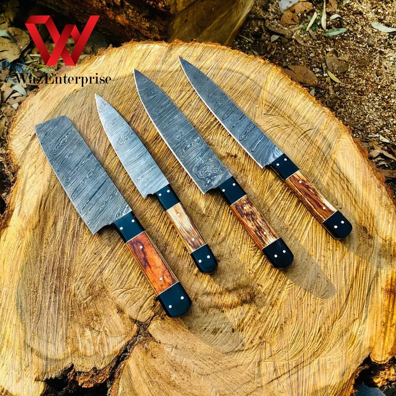 Chef Set Knifes Custom Handmade Damascus Steel Chef Set Professional Chef Set