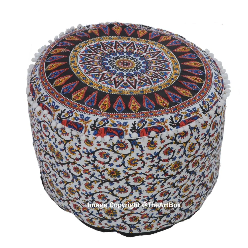 Handmade Ethnic Printed Cotton Mandala Ottoman Pouf Cover Decorative Footstool  Ottoman Home Furniture Pouf cover