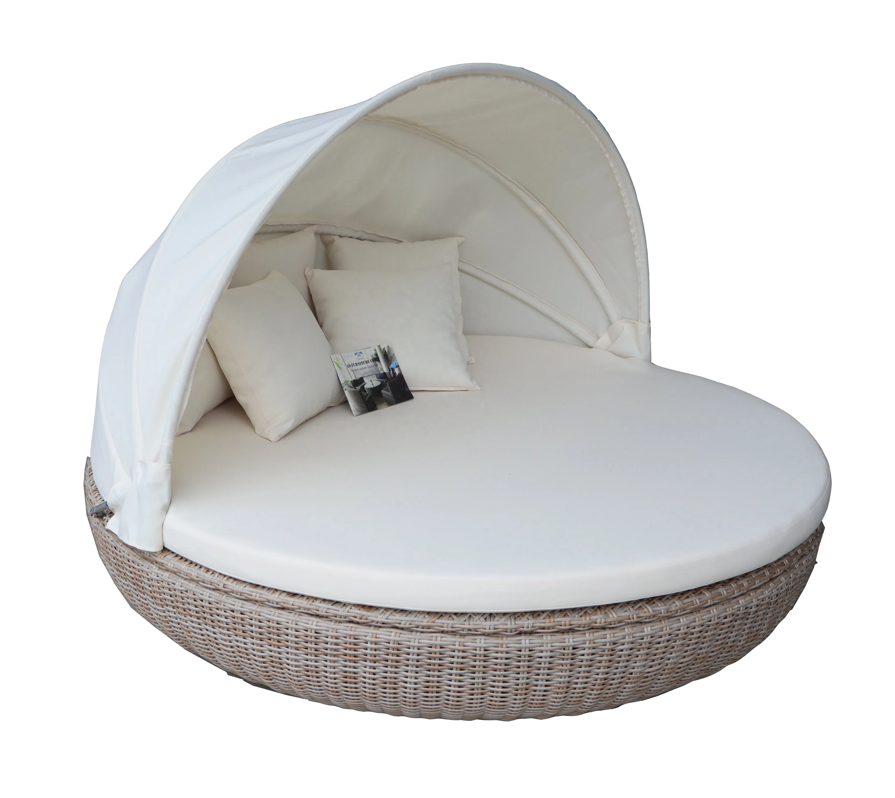 PRSB-002N Outdoor  round sunbed with canopy wicker rattan furniture made in Vietnam for Outdoor Garden Patio relaxing seating