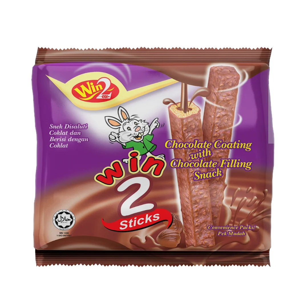 Delicious Win 2 Sticks Chocolate Coating with Chocolate Filling Snack Convenience Pack Win Win Wafer Sticks