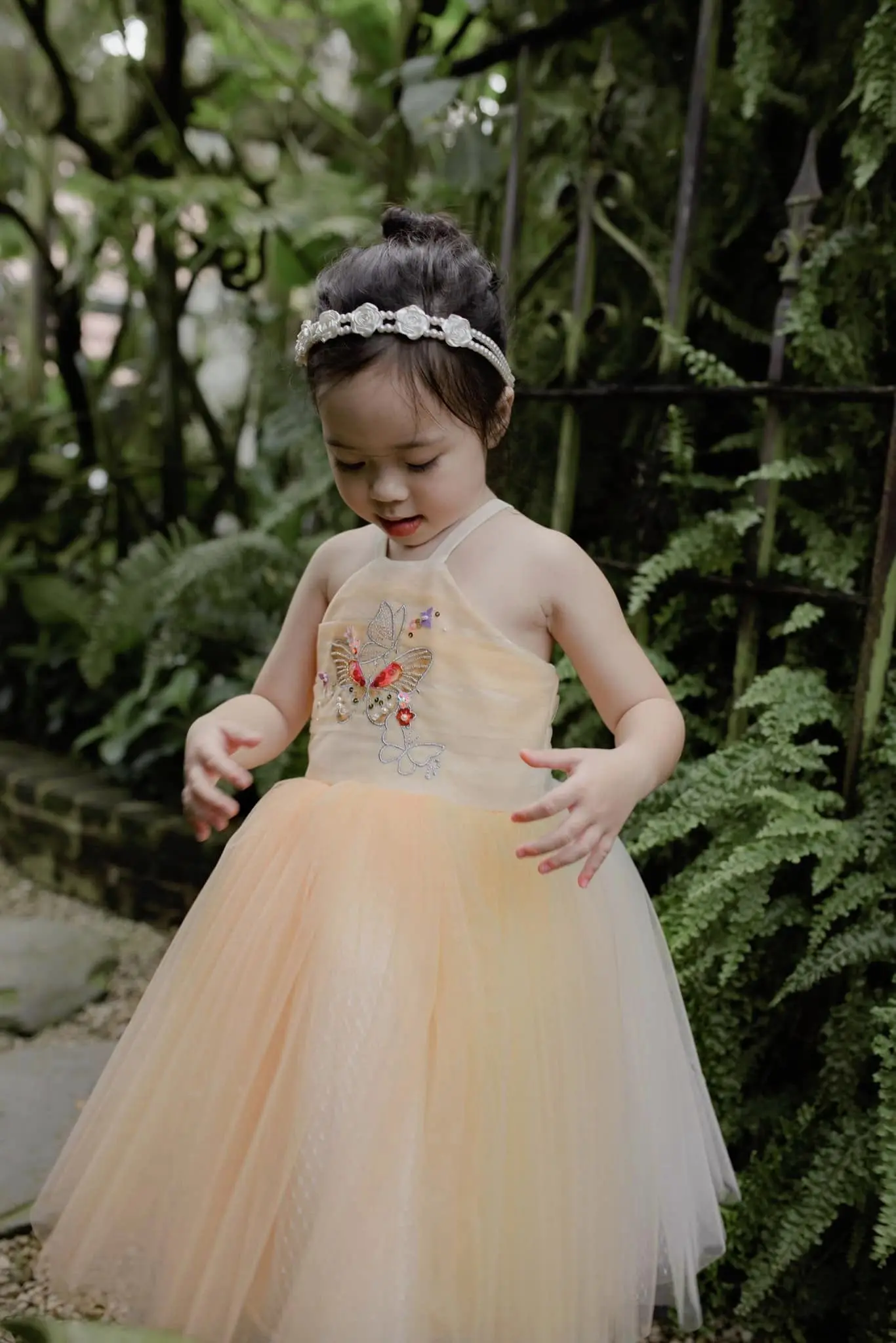 Boutique Sleeveless Assort Color Hand Beading Butterfly Embroidery Orange Wholesale Baby Girl Fairy Style Occasion Dress-Aurora