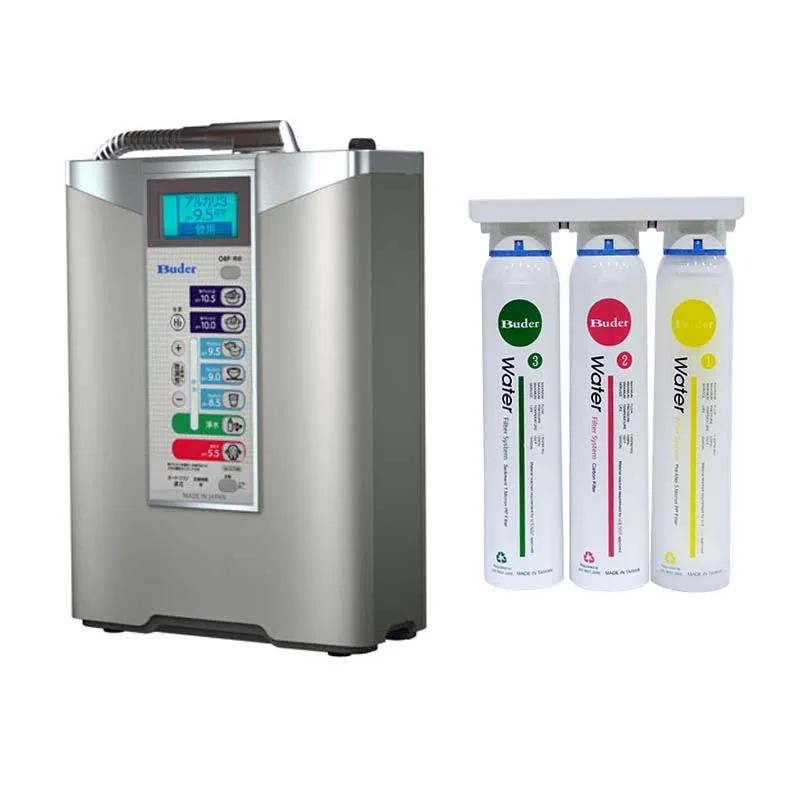 Japanese-Made 3-Stage Desktop Alkaline Water Ionizer Electric Counter Top with Glass Filters for Household Drinking Water