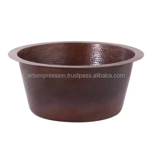 customized bigger size 100% pure copper plain sink rectangle shape Bathroom kitchen Sink round shape  supplier India supplier