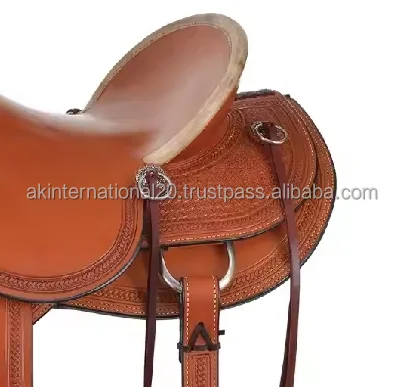 Western Roping Leather Made Smart Horse Saddle With Floral Hand Tooled And Hand Engraved Available In Wood And Fiber Glass Tree