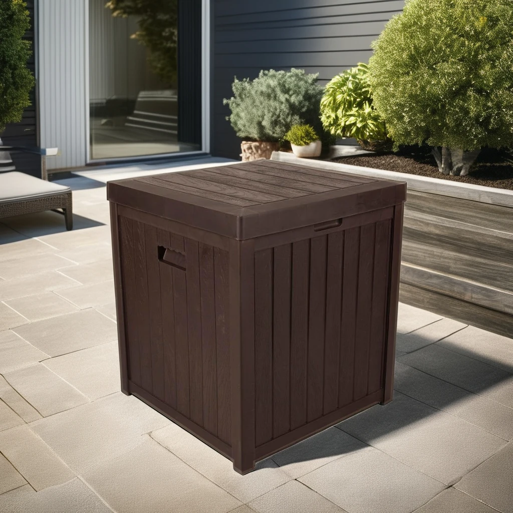 Открытый садовый ящик для хранения с деревянным покрытием складной пластиковый столик патио подушки игрушки бассейна и садовые