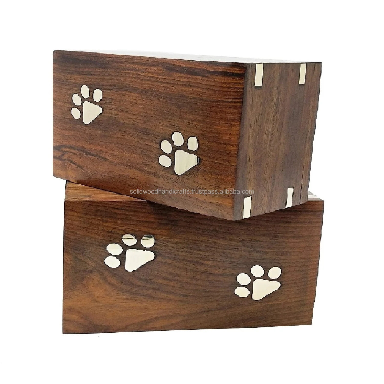 Rosewood Brass Paw Print Urn Box For Pet Ashes | Wood Cremation urns | Decorative Urns