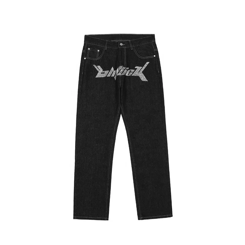 SKYKINGDOM Custom design hip hop printed dark denim outdoor men fitted straight leg jeans pants