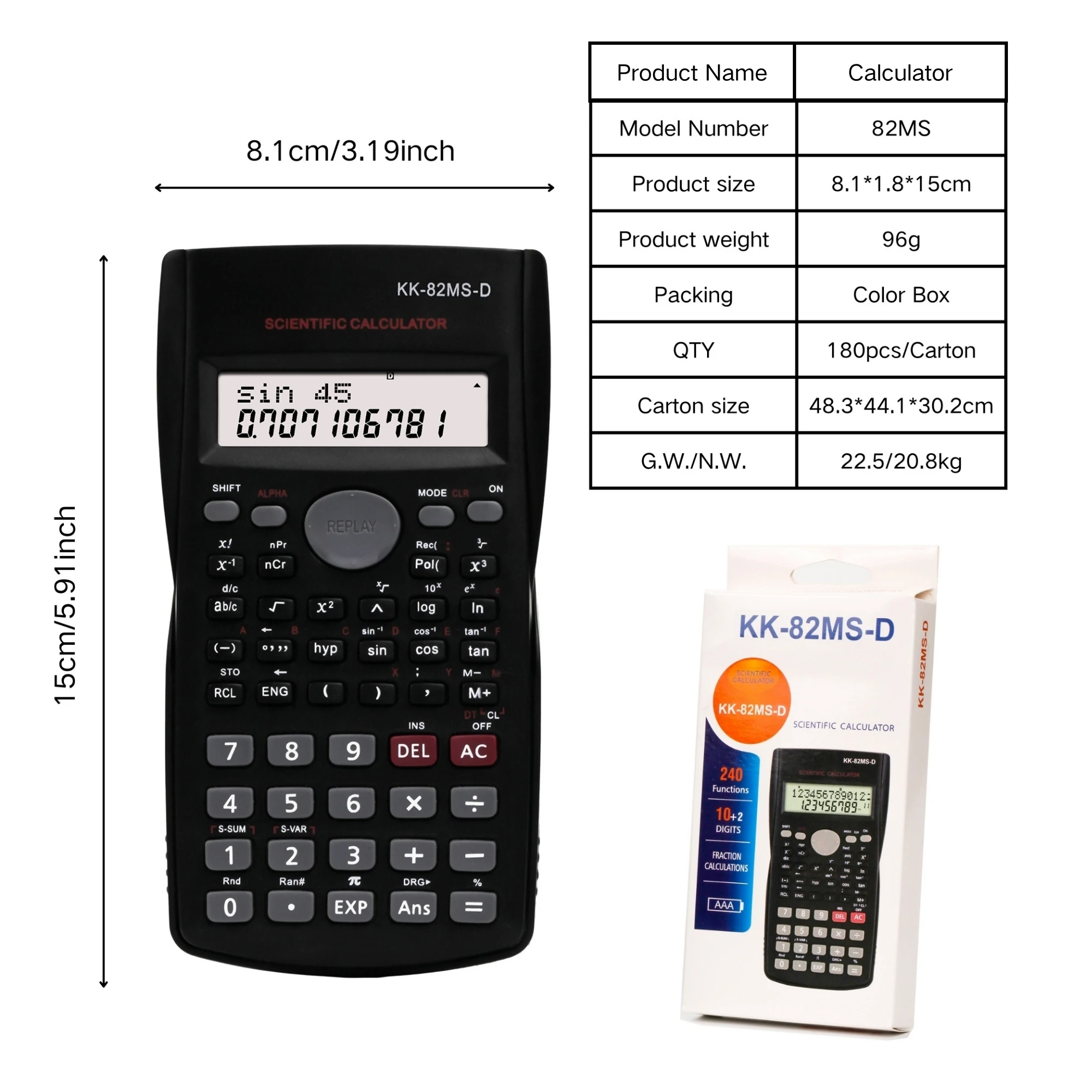 Mathematics calculator 82MS 240 Calculadora Cientifica scientific calculator for student 10+2digits LCD display