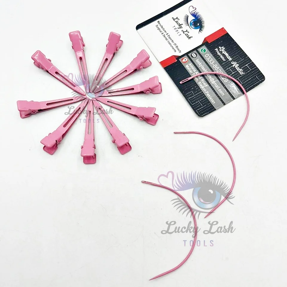 Clips & C Shape Hair Weave Needle In Pink Color Brazilian Hair Weft Extension Weaving Type Curved Thread Sewing Styling Tools