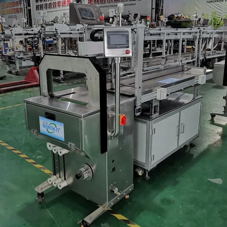 Automatic Bander Transport Conveyor Belt Paper Tape OPP Plastic Healthy Fresh Food Box Bundling Banding Machine