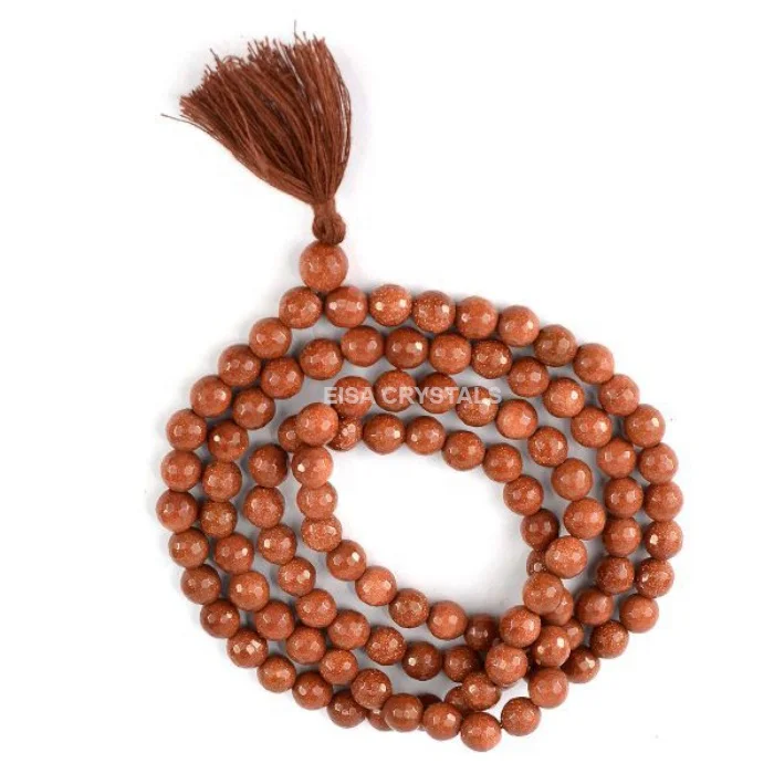 Goldstone Jap Mala Faceted Bead 100% Natural round Jade Gemstone Crystals Folk Art Style Healing Crystal Collection Souvenir Use