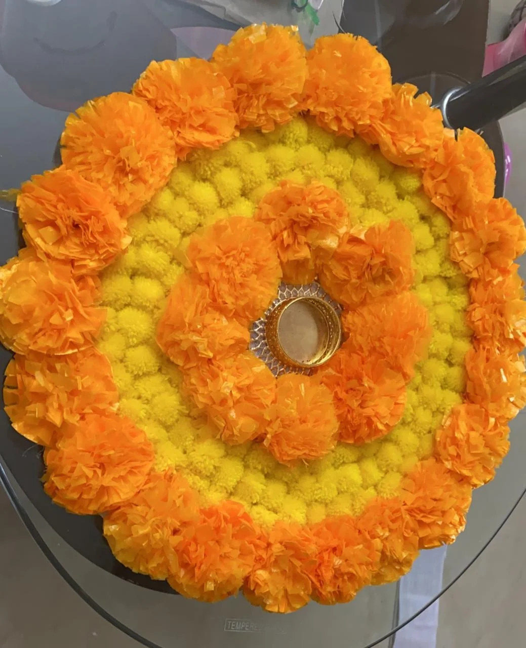 Handmade Marigold Flower Rangoli Decorative Tea Light Holder Candle Holder Diwali Decor Wedding decor Candle Holder