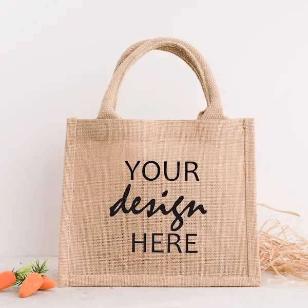 Fashion Design Eco-Friendly custom logo Burlap Market Reusable Grocery Bags Tote Jute Bag Rope Handle