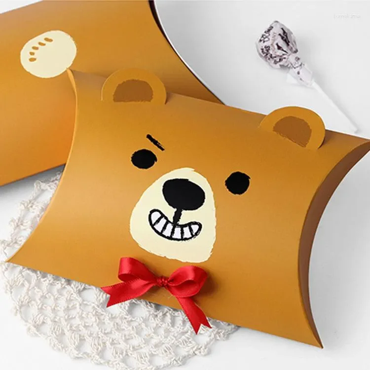 Cute Cartoon Pattern Of Yellow Duck And Brown Bear Cardboard Recycled Pillow Shaped Gift Snack Paper Box Customize