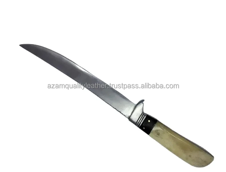 Beautiful Sizzco Handmade Damascus Steel Fixed Blade Hunting Camping Skinner Guthook Knife Handle USA Flag Style Wood Bone Damas
