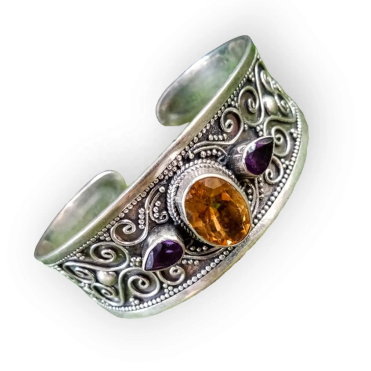 KH-GK002 Classic Wide Flat Wicked Sterling Silver Plate Cuff Bracelet Fine Gemstone Bangle Women Men Ethnic Fine Jewelry Gift