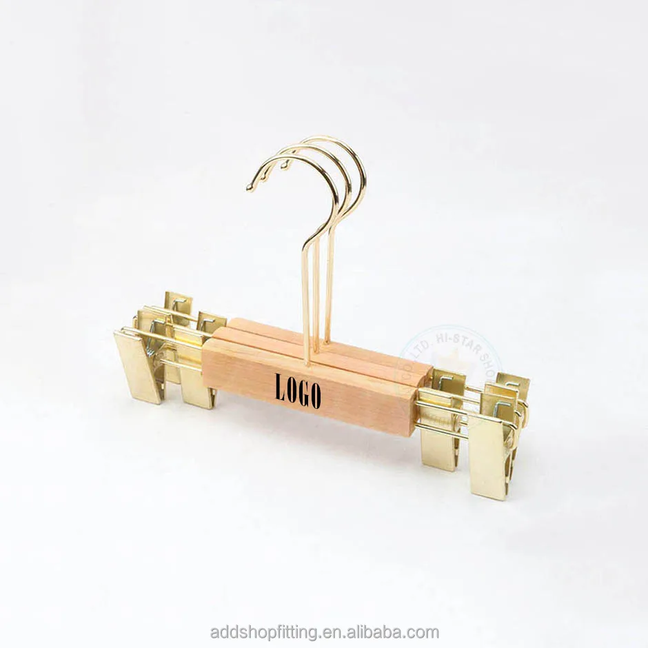 Custom logo wood wooden clip clothes trouser pants hanger