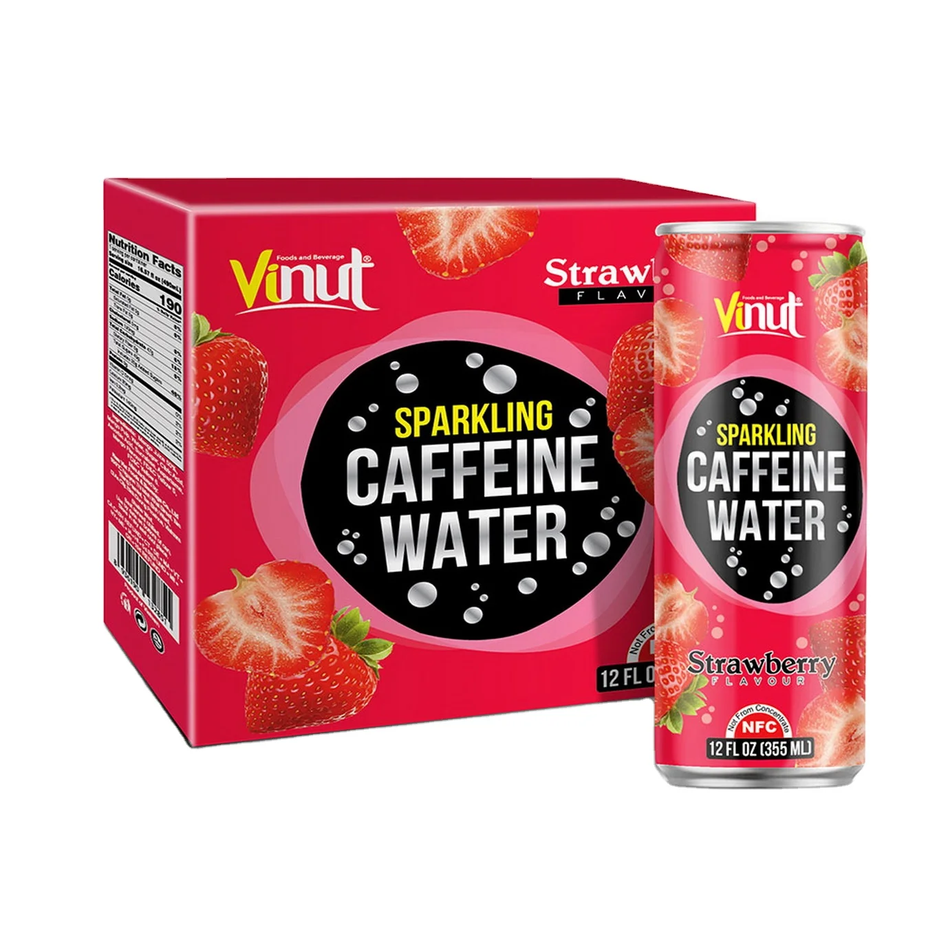 
355ml Carbonated drinks Box 4 Cans Caffeine water Strawberry High quality Fresh Squeezed Free Sample Free Design Label 