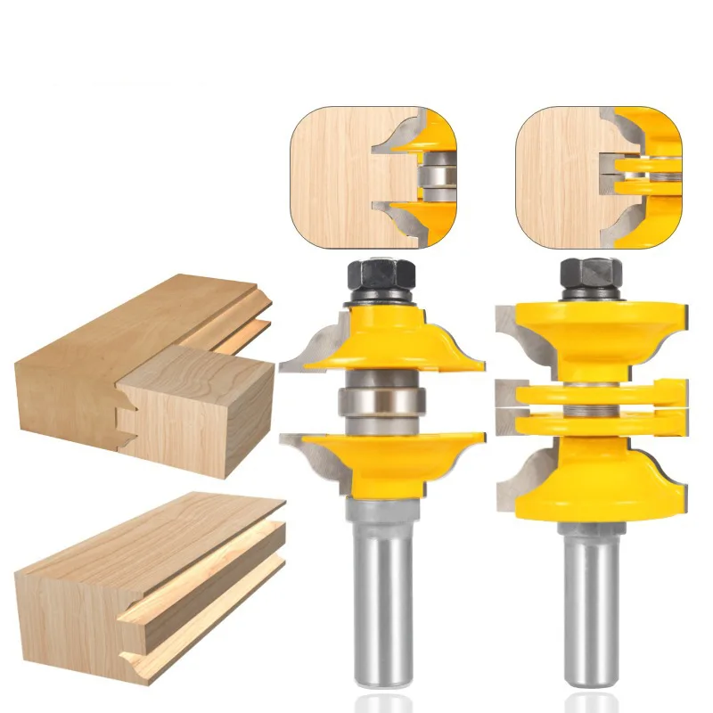 Woodworking 2PCS Router Bit Set Door Frame Tenon & Cabinet Door Knife Adjustable One-Time Forming Milling Cutter