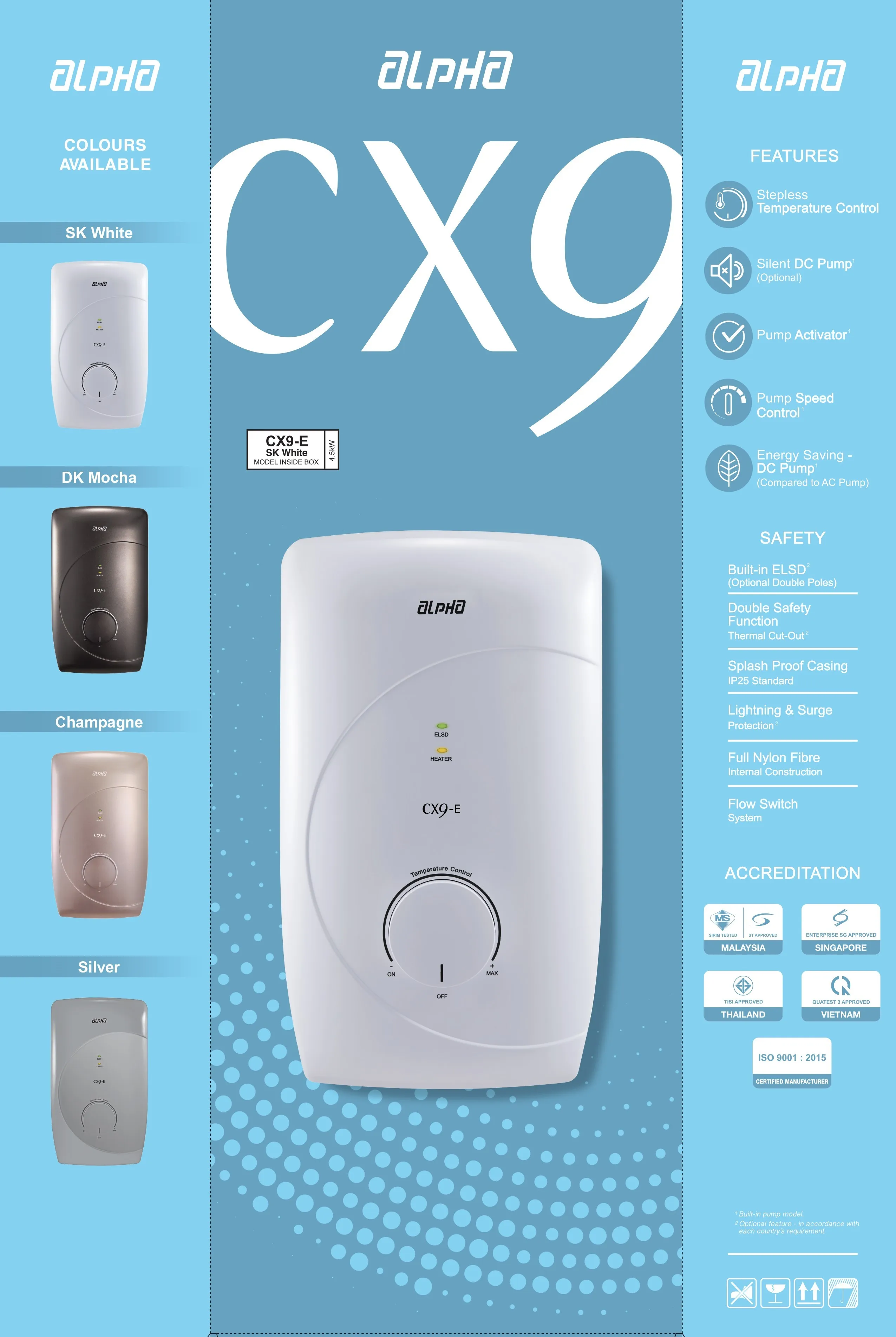 New CX9i Series Electric Tankless Water Heater Instant Household Access in White or Mocha with Rain Shower or Standard Set