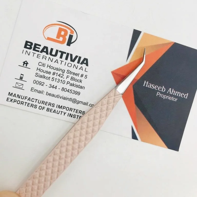 45 Degree Angled Sustainable Steel Tweezers Custom Logo Nude Peach Color Eyelash Extension Titanium Curved High Applicator