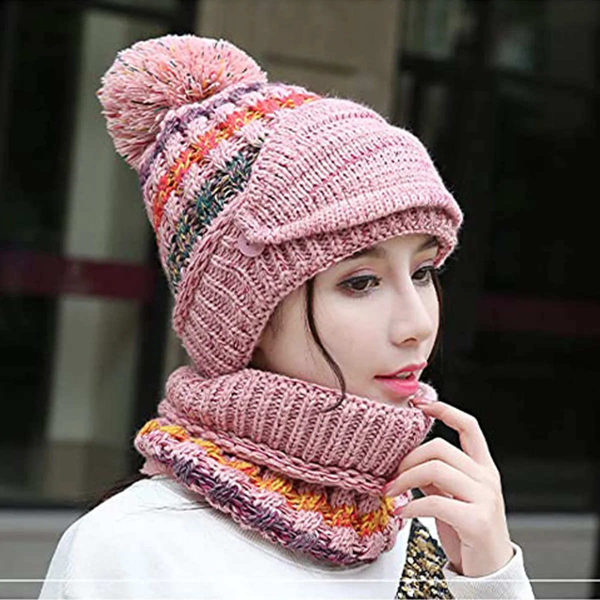 Autumn Winter Rabbit Fur Beret Beanie Cap Old Women Lady New Two Layer Knitted Warm Hat with Pearls Flower