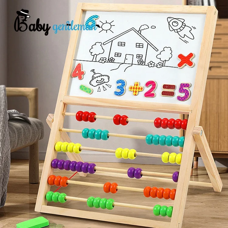 Wholesale Kids Double-Sided Wooden Magnetic Drawing Board With Abacus Z12283B