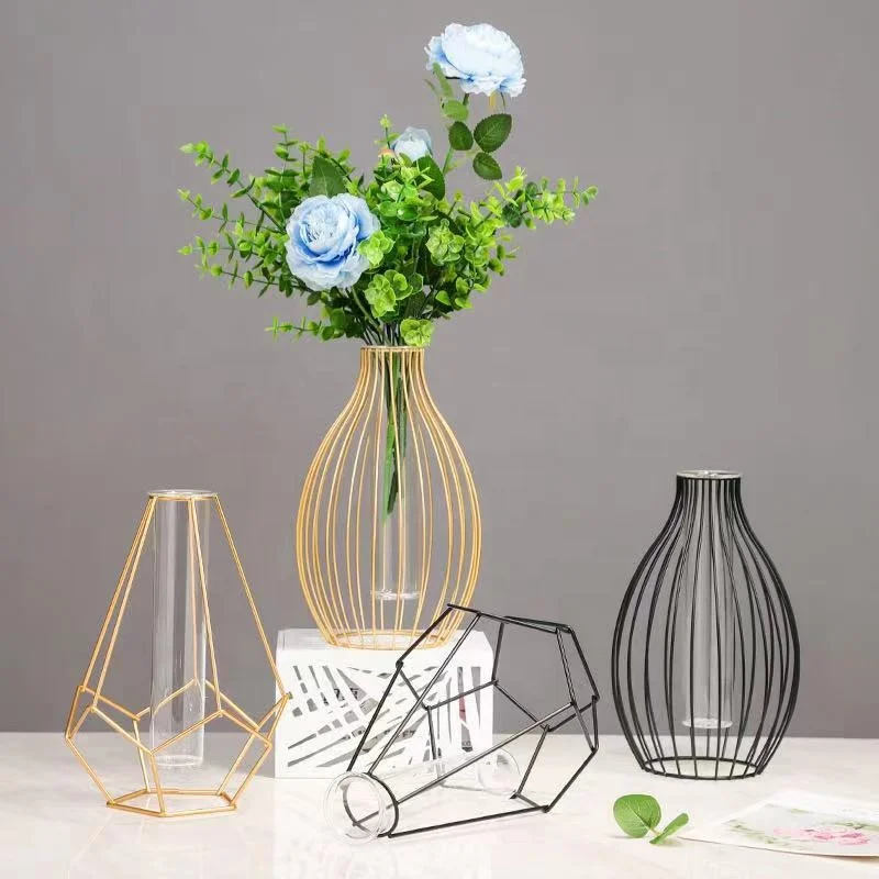 Modern Desktop Decorative High Quality Gold Metal Flower vase stand with test tube perfect for decorating any place