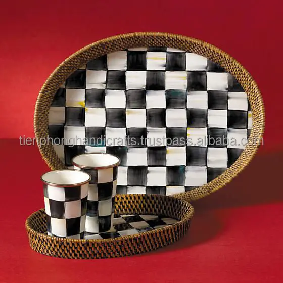 New collection SET Of 2 Rattan Tray With Mother Of pearl made in Vietnam Wholesale