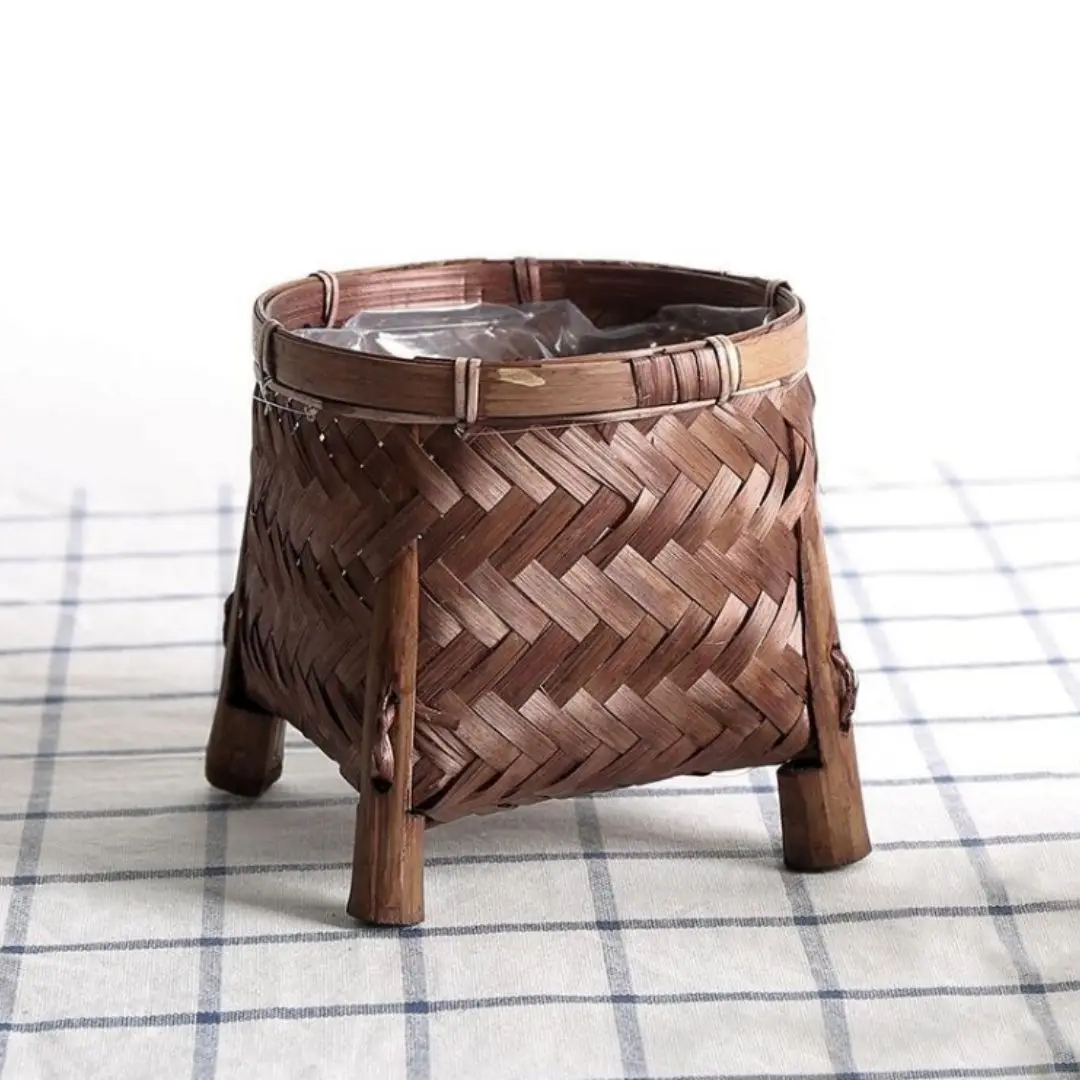 Table Decor Natural Mini Bamboo Flower Pot Holder for Garden Home Office Ecofriendly Handicraft Product from Vietnamese Supplier