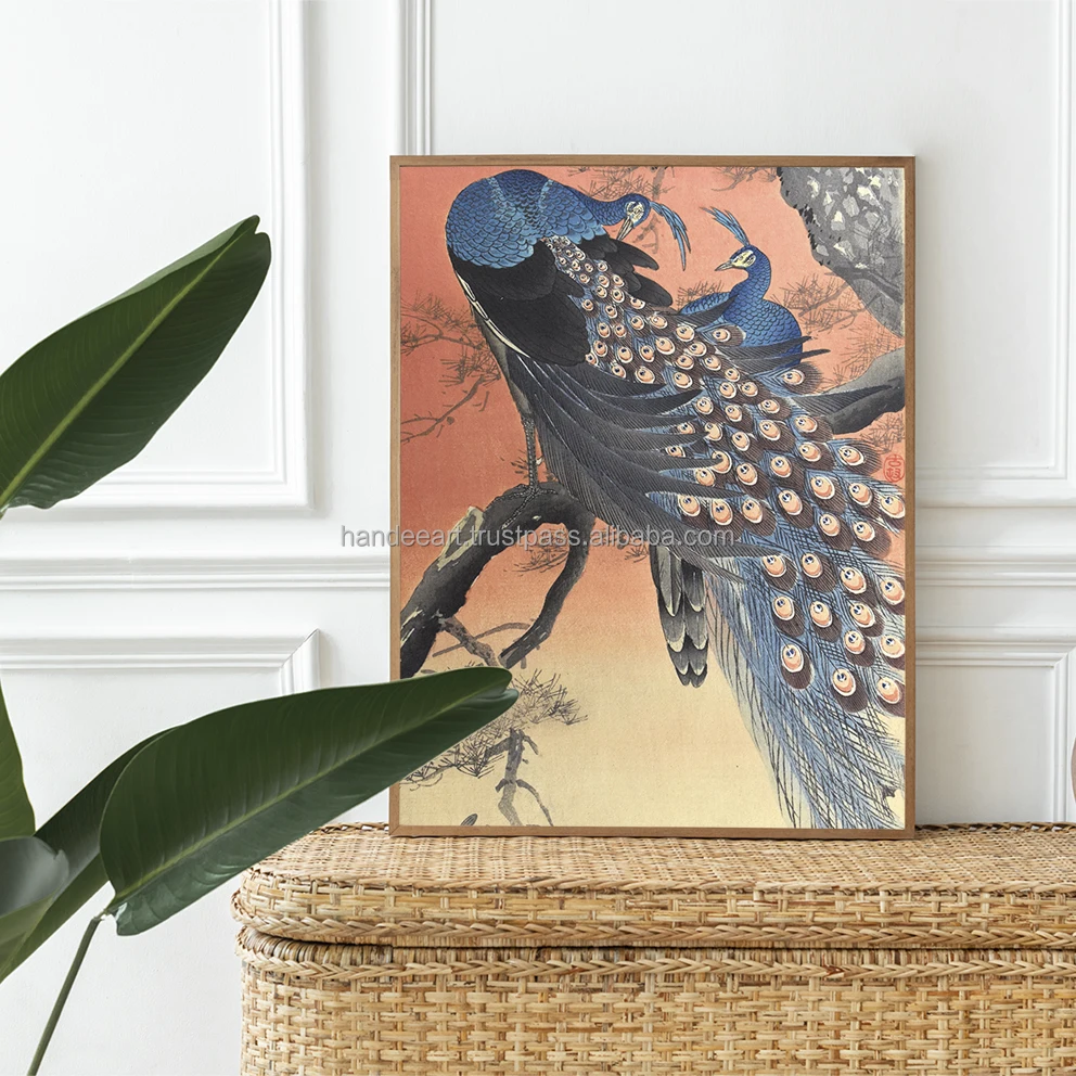 Canvas print with frame Two peacocks on a tree branch for bed room