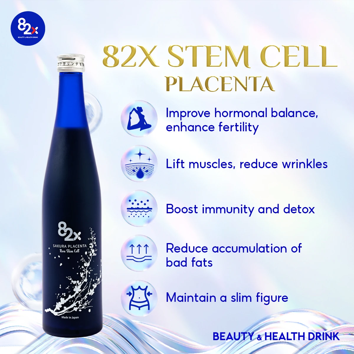 Wholesale Bulk Japan 82X Stem Cell Placenta Liquid Supplement Anti-Aging Skin Whitening Beauty Water in Bottles