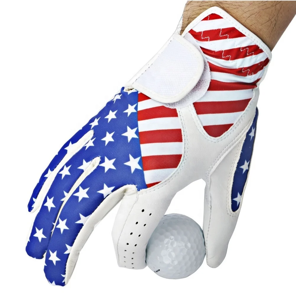  Лидер продаж OEM под заказ американский флаг кожаные перчатки Cabretta для гольфа с левой ручкой Молодежные взрослые игры в гольф