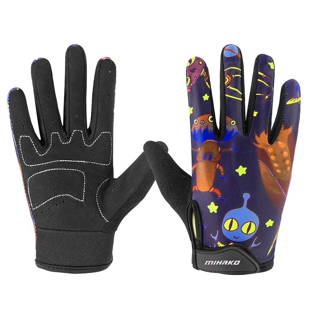 Youth Bike Bicycle Gloves Kids Cute Cartoon Children Bike Gloves full Finger Cycling Gloves  Anti-skidding Silicone Gel Pad