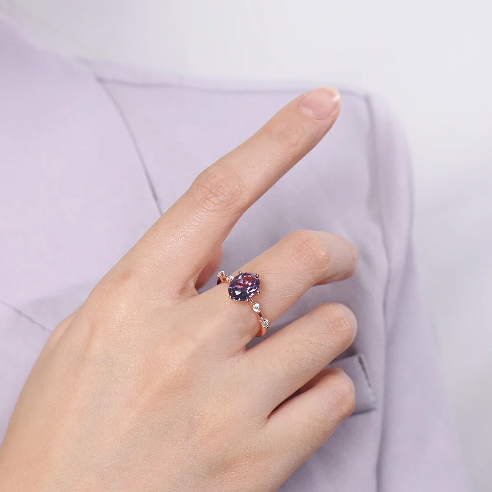 New Silver 925 Color Change Gemstone Jewelry Vintage Oval Cut Alexandrite Engagement Ring For Women Destiny Jewellery