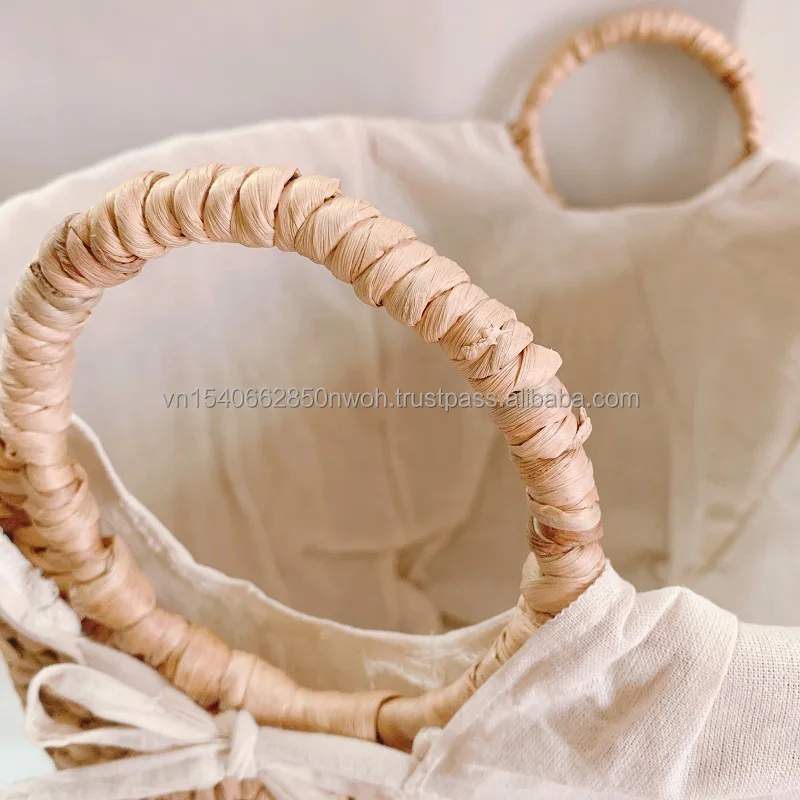 Natural Set 4 Handmade Liner Water Hyacinth Storage basket Woven Seagrass Baskets with Handles Home Decor Laundry Wicker Basket