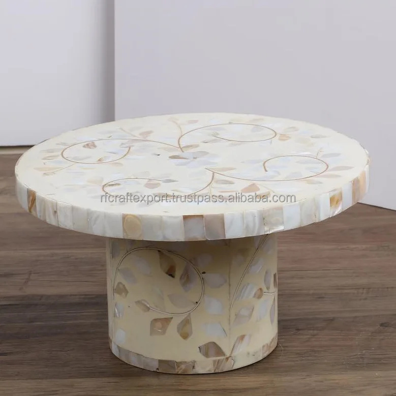 Best quality Handmade bone inlay mother of pearl cake stand with flower leaf multi colors pattern wedding cake stand