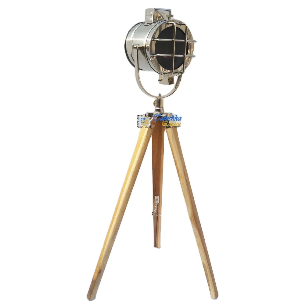 Vintage Style Metal craft Aluminum Marine Floor Spotlight With Tripod Stand Nautical Collectible Home Decor Searchlight