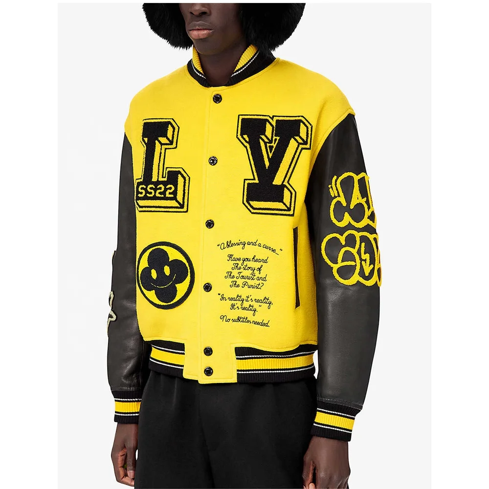 Men custom logo Letterman varsity jacket Best quality Red Wool white Leather sleeve college Letterman chenille varsity jacket