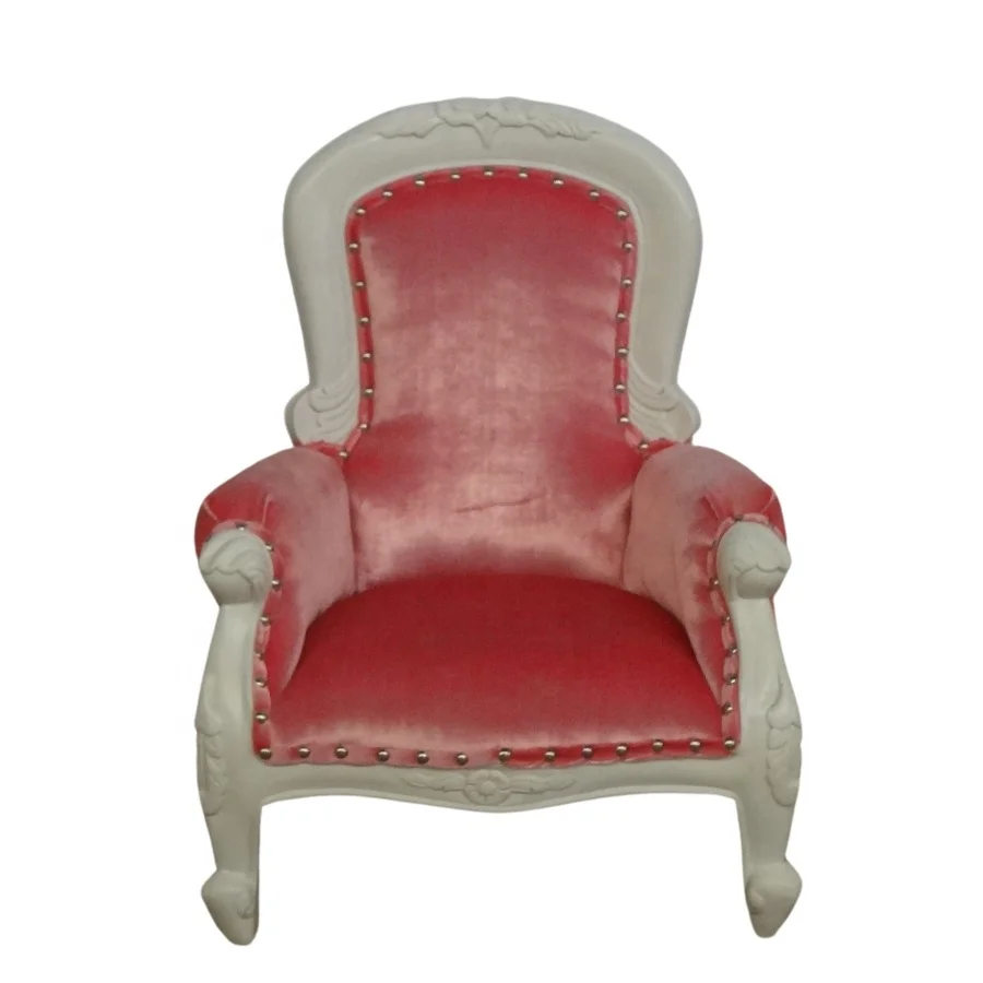 Antique Children Armchair European Style Kids Furniture Classic Doll Chair White Painted With Pink Fabric Kids Sofa for Toys