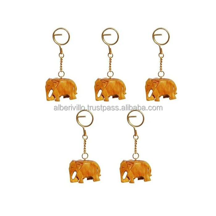 Souvenir Gifts  Elephant Design Keyrings Wooden Wholesale Keyrings Charms with Different Design & Color from Indian Supplier