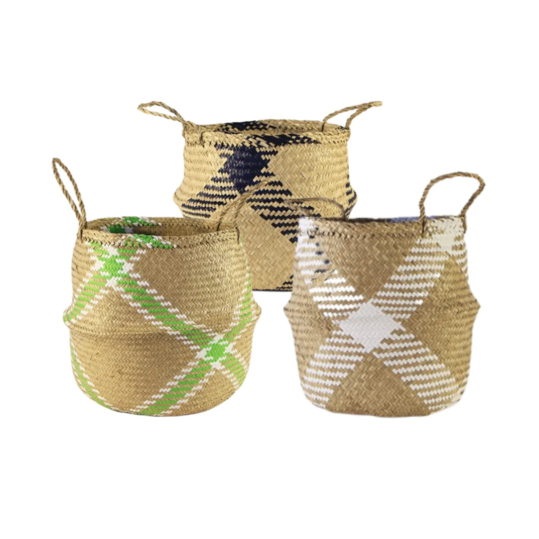 Wicker Colorful Seagrass Storage Basket Handmade for Home Restaurant Hotel Decoration Natural Eco-Friendly Made in Vietnam