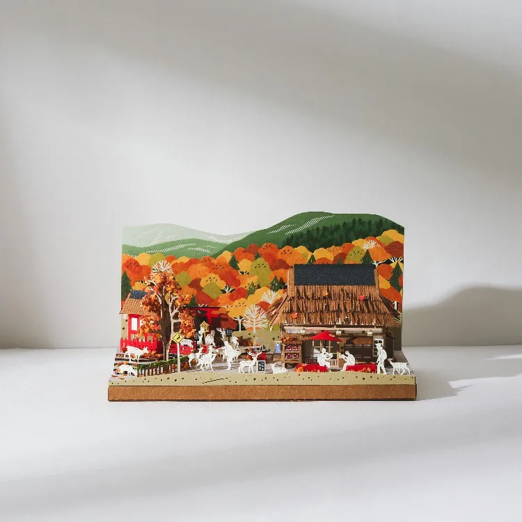 [4R] Decoration Autumn Maple Deer Nara DIY Miniature Paper Craft Kit