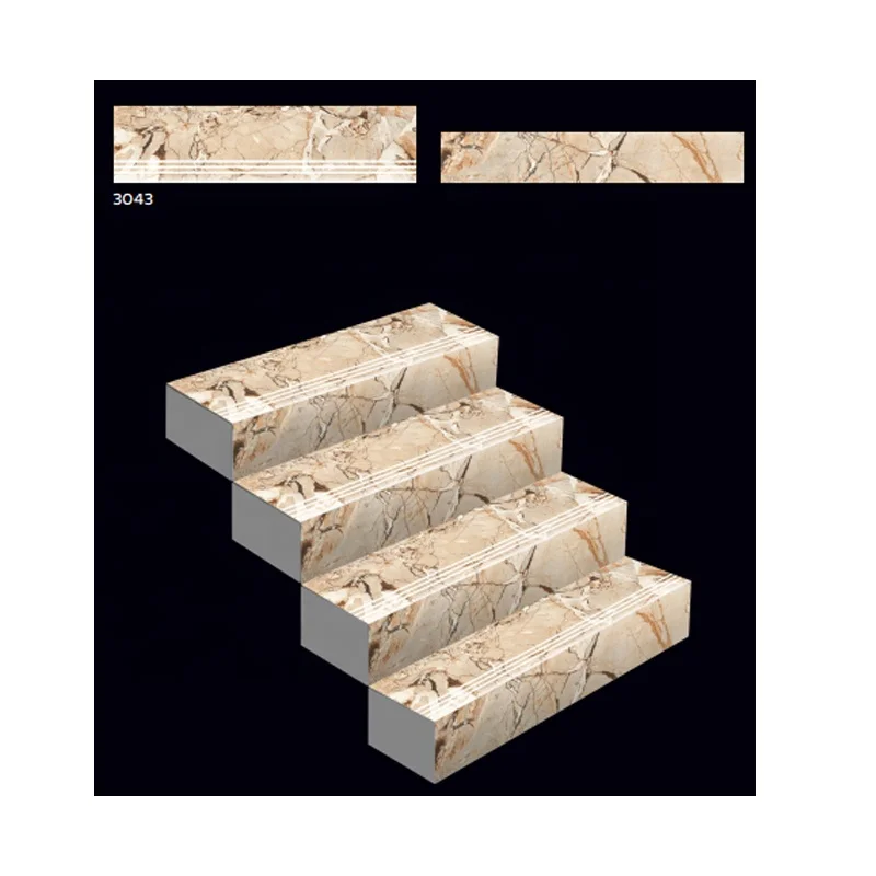 Superior 30x120cm and 20x120cm Step Riser Tiles Fully Body Vitrified Decorative Design Antiskid for World Class Staircases