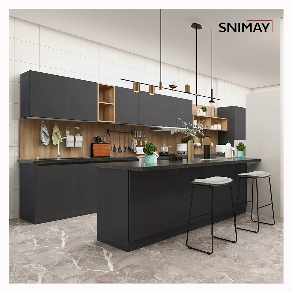Simple Design Gray Kitchen Design Wooden Lacquer Modular Kitchen Cabinets