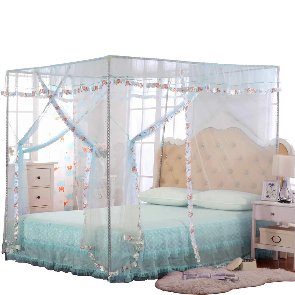 Rectangular Mosquito Nets Canopy Bed Curtains for Queen White Bed Canopy Curtains for Girls with Light & 8 Straps, Tulle Canopy
